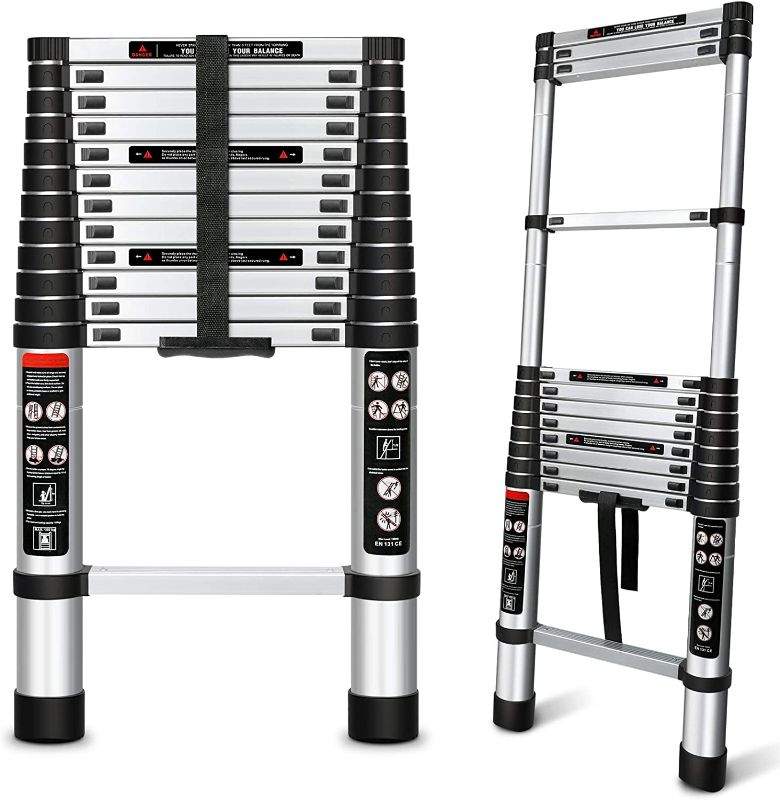 Photo 3 of augtarlion Aluminum Telescoping Extension Ladder, Folding Telescopic Ladder with Locking Mechanism, Multi-Purpose Collapsible Ladders for Home Or Outdoor, RV Ladder, Heavy Duty 330 lbs Load
