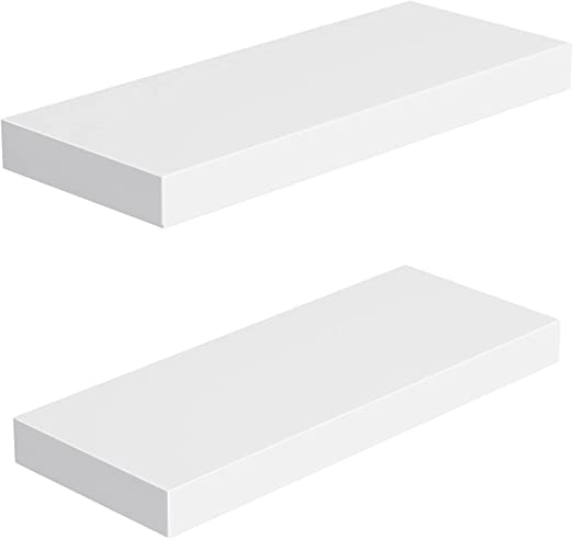 Photo 1 of AMADA HOMEFURNISHING Floating Shelves Large, 24 x 9 Inch Wall Shelves for Bathroom, Bedroom, Kitchen, Shelves for Wall Decor Set of 2, White - AMFS06