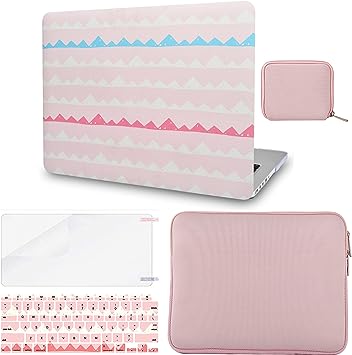 Photo 1 of KECC Compatible with MacBook Pro 13 inch Case M2 A2338 M1 A2289 A2251 Touch Bar Plastic Hard Shell + Keyboard Cover + Slim Sleeve + Screen Protector + Pouch (Baby Pink Wavy)