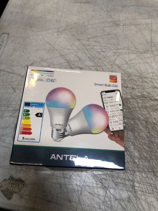 Photo 2 of ANTELA Smart Light Bulb LED E26 Full Color Changing Dimmable Multicolor 2700K-6500K Compatible with Alexa and Google Home A19, 9W 800 Lumens, No Hub Required,2.4Ghz only, 4Pack
