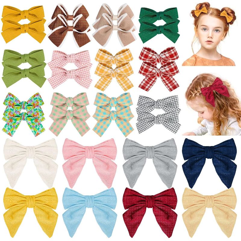 Photo 1 of 32PCS Hair Bows,Baby Girl Hair Bows Clips Cotton Linen Bows Assorted Fully Lined Toddler Hair Barrettes Accessories for Little Girls Kids Teens(2SIZE,20 COLORS)

