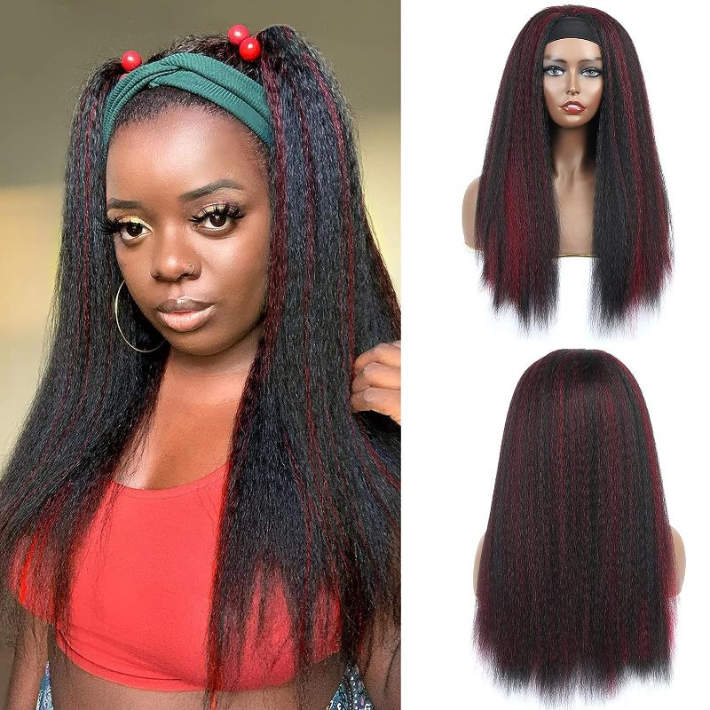 Photo 1 of Yebo Headband Wigs Kinky Straight 24 Inch for Long Straight Headband Wigs for Women with Black Headband High Temperature Synthetic Hair Silky Straight Hair Wigs(24 Inch, M1B/BUG)
