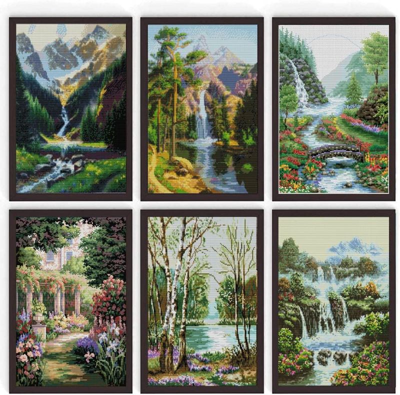 Photo 1 of ZuoAnLF 6 Packs Stamped Cross Stitch Kits for Adults,Full Range of Cross-Stitch Stamped Kits for Kids Adults Beginner,DIY Embroidery Patterns Needlepoint Kits for Home Wall Decor 11CT 14.2×18.1inch
