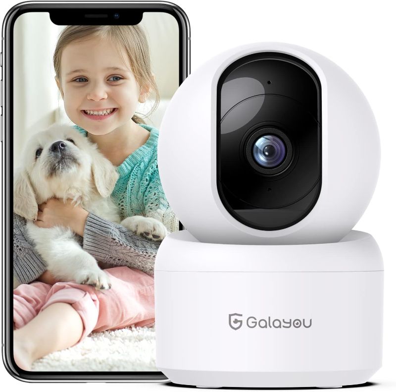 Photo 1 of GALAYOU Indoor Security Camera 2K, Pet Camera, 360 Degree WiFi Home Security Camera for Baby/Dog/Elder/Nanny with Night Vision, Siren, 24/7 SD Card Storage, Works with Alexa and Google Assistant
