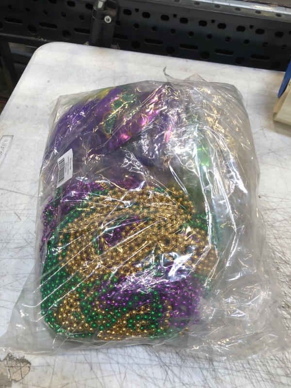 Photo 2 of 48PCS Mardi Gras Beads 12 Pack Mardi Gras Mask, Metallic Gold Green Purple Mardi Gras Beads Masks Accessories Bulk, Mardi Gras Costumes Necklace Mask Women Kids for Party Parade Throws Supplies Favors