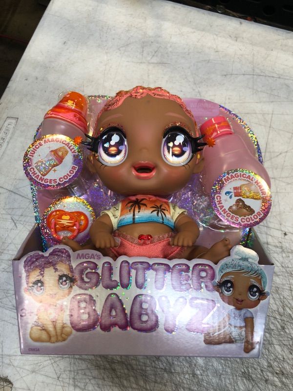 Photo 2 of Glitter Babyz Solana Sunburst with 3 Magical Color Changes Baby Doll - Coral Pink Hair