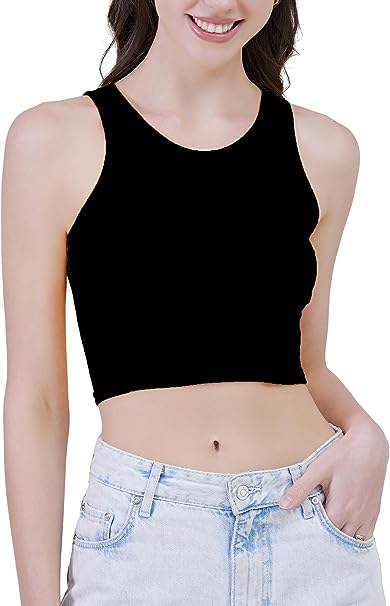 Photo 1 of Misng Women Basic Sleeveless Crop Tank Top,Summer Casual High Neck Rib-Knit Tops, Crop Tank Tops for Women SIZE 2XL 
