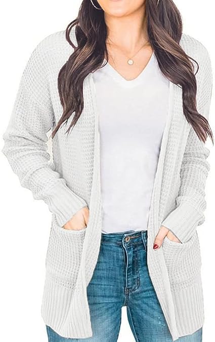 Photo 1 of IWOLLENCE Waffle Knit Cardigans for Women Open Front Lightweight Long Sleeve Soft Womens Cardigan Sweaters with Pockets SIZE XL 
