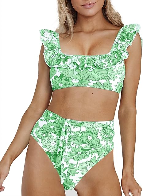 Photo 1 of FERBIA Women Falbala Bikini Set Halter High Waisted Swimsuit 2 Piece Ruffle Tummy Control Peplum Spaghetti StrapTankini SIZE XL 
