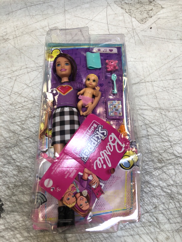 Photo 2 of Barbie Skipper Babysitters Inc Doll & Accessories Set with Skipper Doll in Checked Skirt, Baby Doll & 4 Themed Pieces Brunette Multicolor