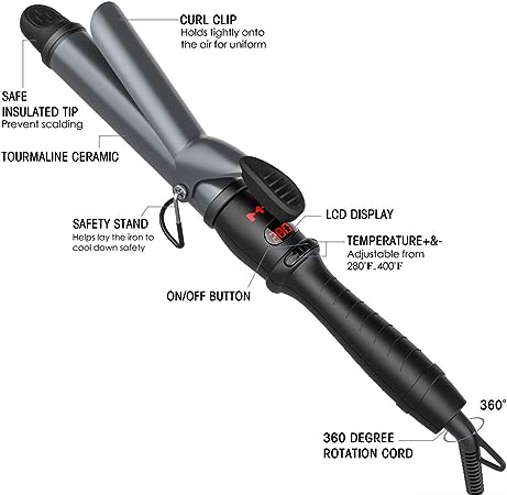 Photo 1 of 1 Inch Ceramic Curling Iron Professional Curling,Temperature Adjustment Curler with Digital display Instant Heat Up Hair Curler for Traveling ,Dual Voltage