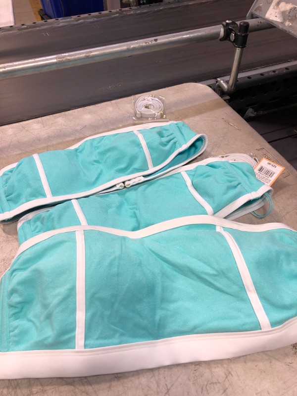 Photo 2 of  ( 3 PC ) ( 2 MEDIUM , 1 XL ) Woen's Terry Textured Solid Bandeau with Binding Bikini Top - Kona Sol™ Turquoise Blue
