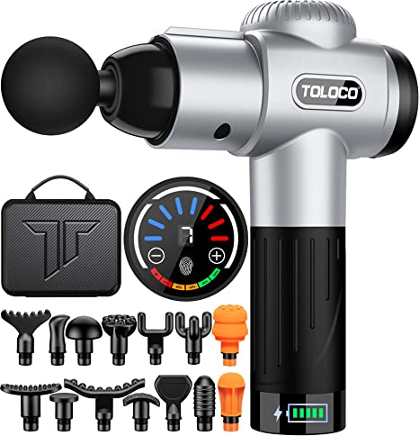 Photo 1 of TOLOCO Massage Gun, Muscle Massage Gun Deep Tissue for Athletes, Portable Percussion Massager with 15 Massage Heads, Electric Handheld Body Massager for Any Pain Relief, Silver