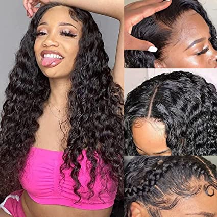 Photo 1 of Deep Wave HD Lace Front Wigs Human Hair Deep Curly Human Hair Wigs for Black Women Glueless Wet and Wavy 13x4 Lace Frontal Wigs Pre Plucked with Baby Hair 150% Density Natural Color 28inch Dutefei