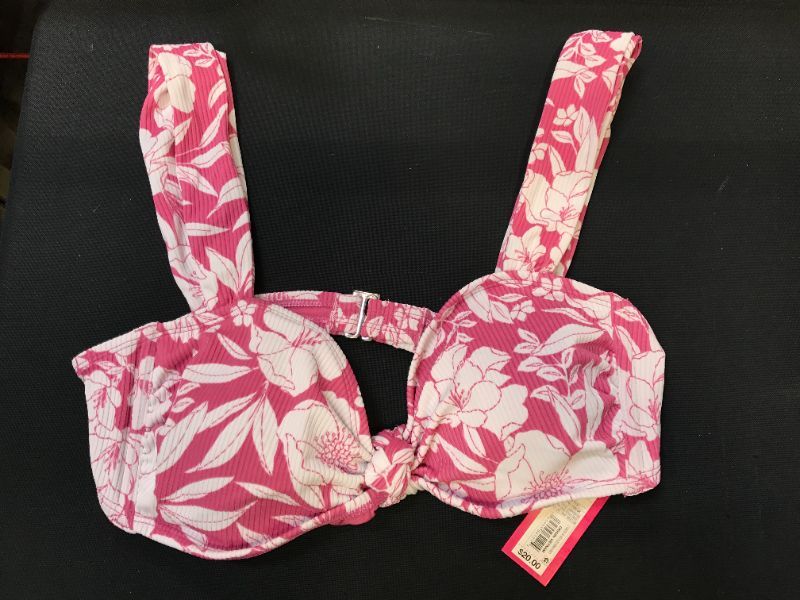 Photo 2 of Juniors' Ribbed Knot-Front Braette Bikini Top  MEDIUM- Xhiaration™ Berry Pink Fora Print - TOP ONLY 