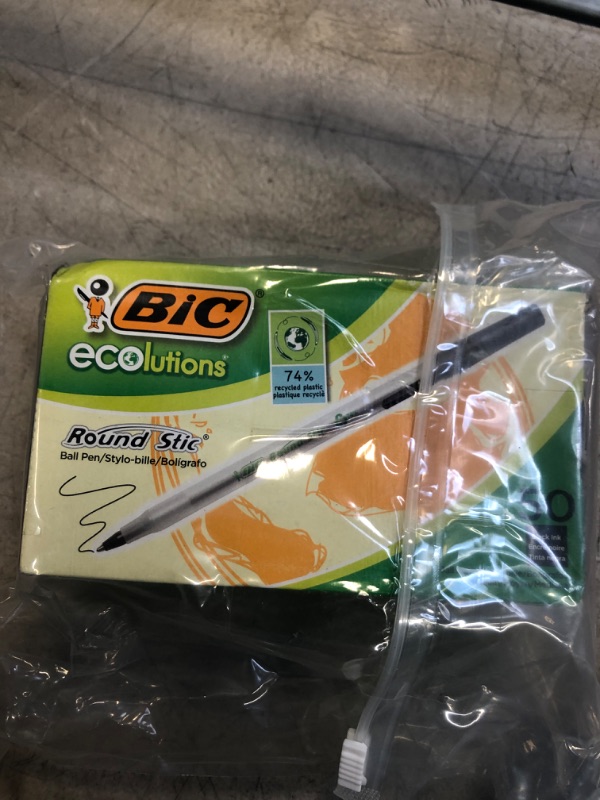 Photo 2 of BiC Ecolutions Round Stic Ball Pens, Medium Point, 1.0 mm, Black Ink, 74% Recycled - 50 pack