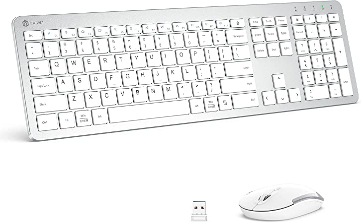 Photo 1 of iClever GK08 Wireless Keyboard and Mouse - Rechargeable Keyboard Ergonomic Quiet Full Size Design with Number Pad, 2.4G Stable Connection Slim Mac Keyboard and Mouse for Windows Mac OS Computer