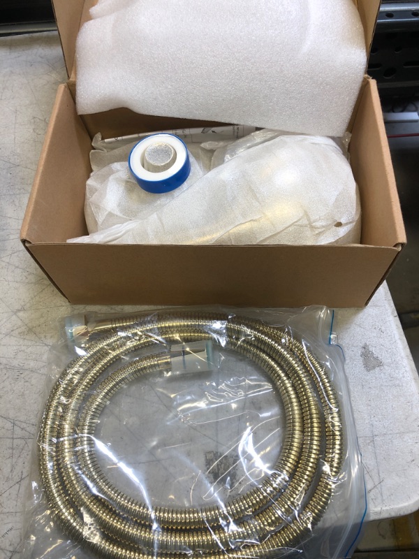 Photo 2 of G-Promise High Pressure Dual Shower Head Combo | 72 Inches Flexible Stainless Steel Hose, 3-Way Solid Brass Diverter Bracket (Polished Brass)