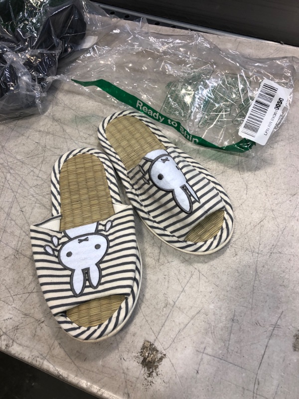 Photo 1 of CREME AND GREY WOODEN BUNNY HOUSE SLIPPERS 