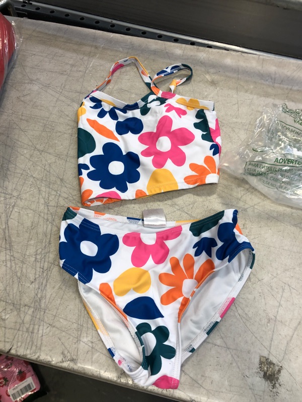 Photo 1 of 2 PC WHITE FLORAL GIRLS SWIM SUIT ( SIZE: 2T) 