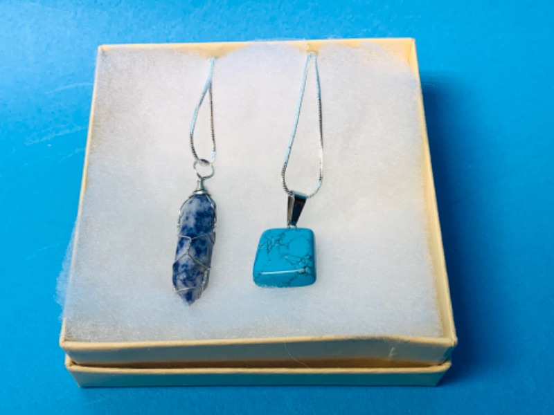 Photo 2 of 892573…2 rock/crystal pendant necklaces In gift box- not turquoise
