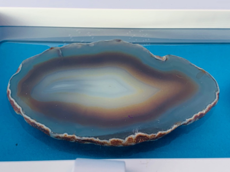 Photo 2 of 892582… 2 agate rock slices in 9 x 4 “ display 