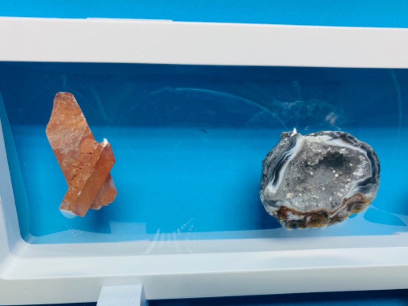 Photo 2 of 892589… 3 rocks- geode septarian , smokey quartz, and crystal rocks in 9 x 4” display 