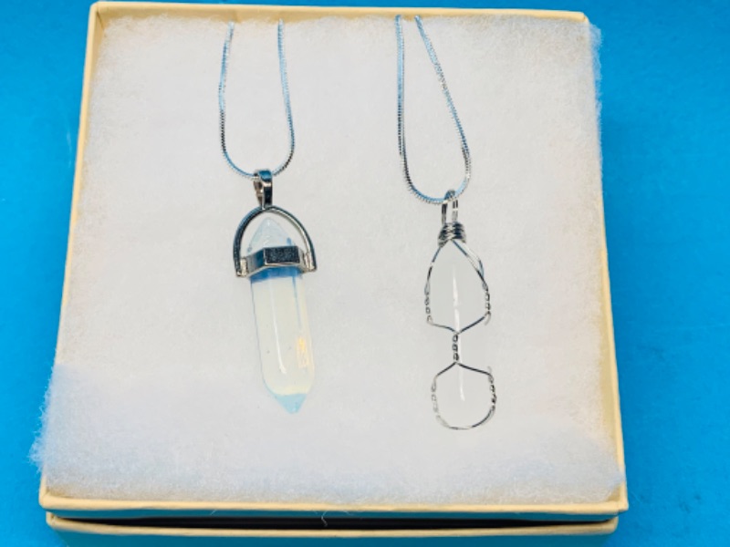 Photo 2 of 892601… 2  crystal pendant necklaces on 22” chains in gift box 