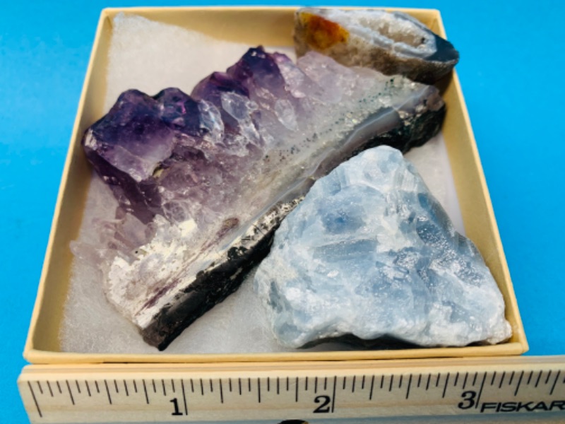 Photo 1 of 892796…amethyst, celestite, and geode septarian rocks in gift box 