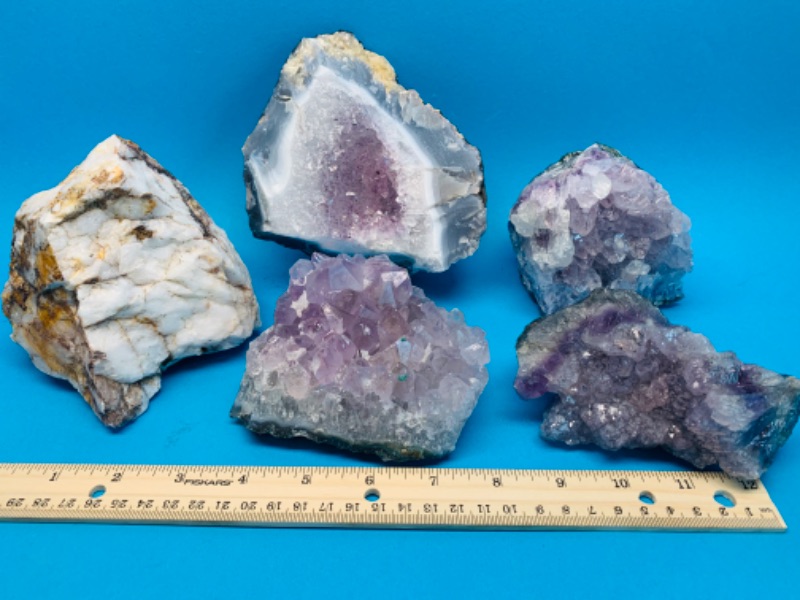 Photo 1 of 892797…5 large amethyst, snow quartz, and purple quartz rocks 