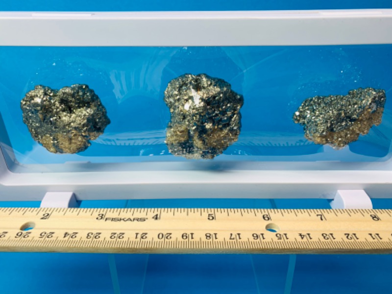 Photo 1 of 893071…3 pyrite rocks in 3.5 x 9” display 