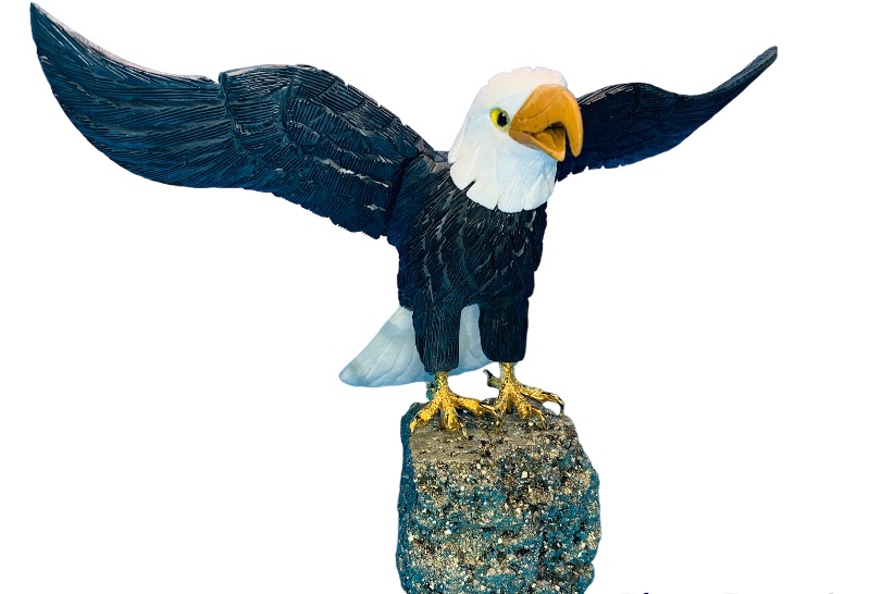 Photo 1 of 893077…large 8 x 10” carved eagle on large pyrite rock