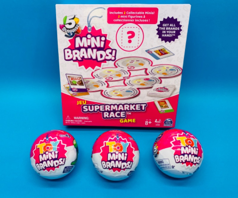 Photo 1 of 893346…Mini Brands supermarket race game and 3 mini toys