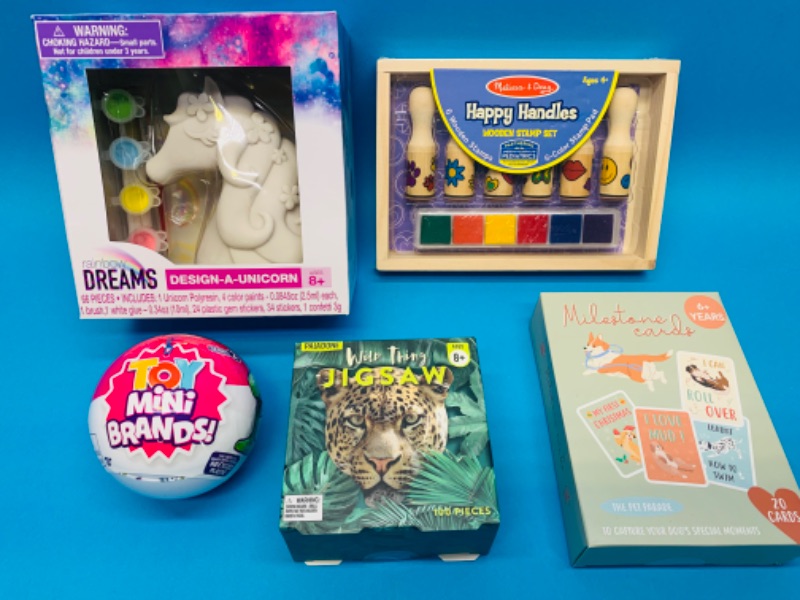 Photo 1 of 893377…stamp kit, design a unicorn, mini brands , puzzle, and cards
