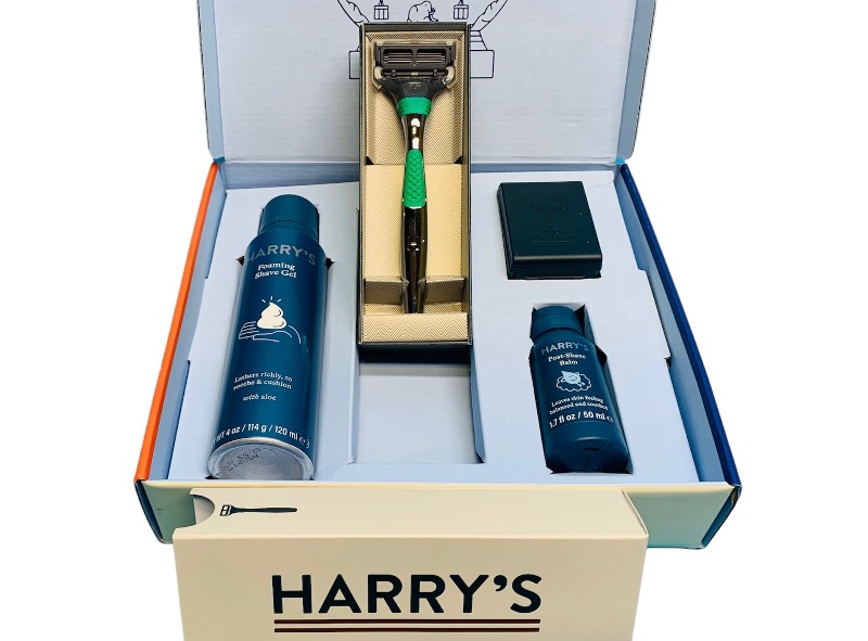 Photo 1 of 893687… Harry’s razor handle, 3 cartridges, balm, and shave gel set