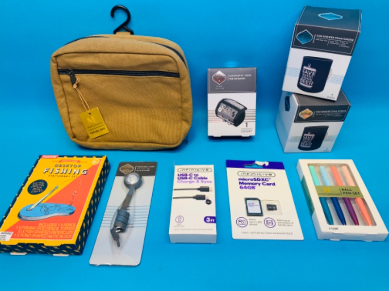 Photo 1 of 893820…koozies, memory card, usb charger, desktop stationary, travel bag, pens, light