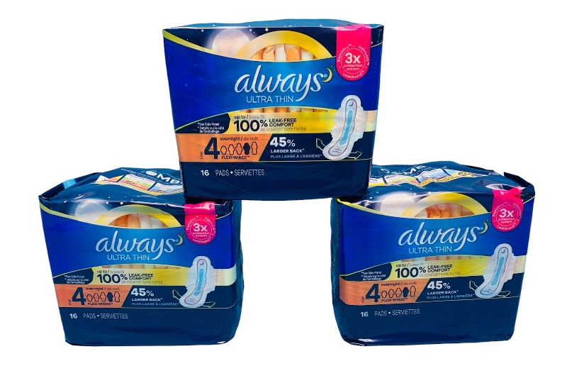 Photo 1 of 894220…3 packs of Always ultra thin pads 16 individual pads per pack