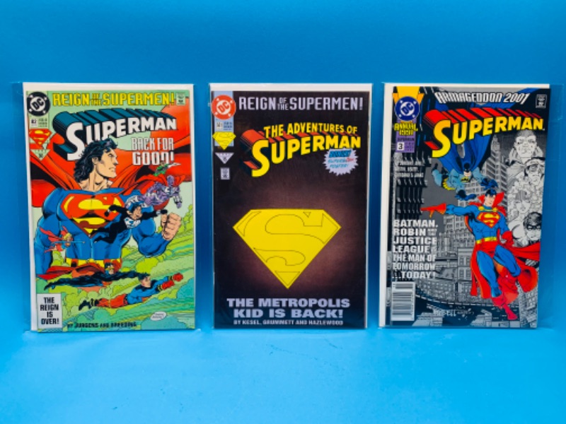 Photo 1 of 894372…3 Superman comics in plastic sleeves 
