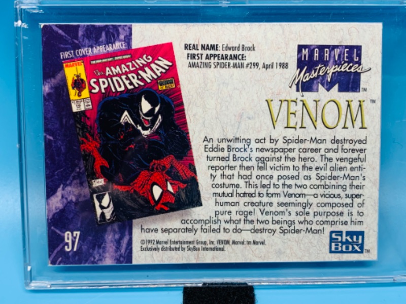 Photo 2 of 894492…1992 marvel masterpieces Venom card 97 in hard plastic case 