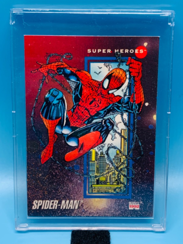 Photo 1 of 894493…1992 marvel superheroes Spider-Man card 1 in hard plastic case 