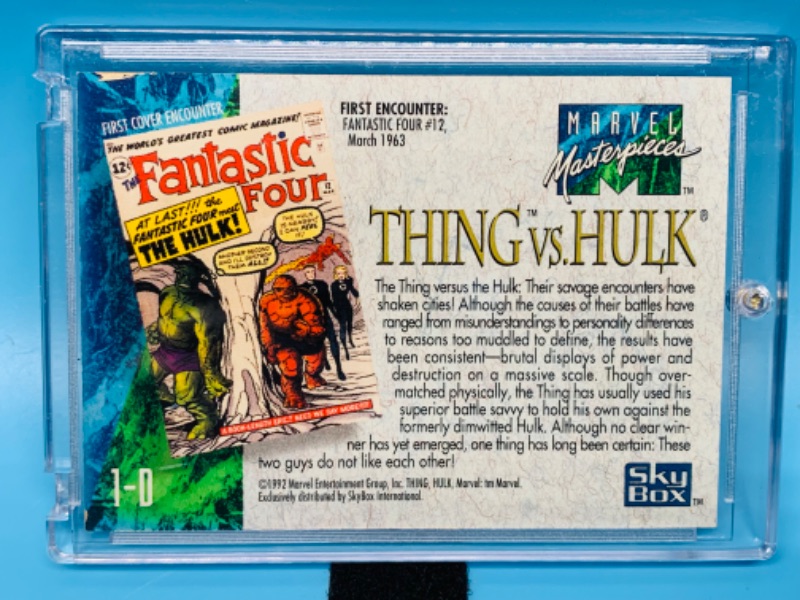 Photo 2 of 894496…1992 marvel masterpieces card 1-D Thing vs. Hulk in hard plastic case 