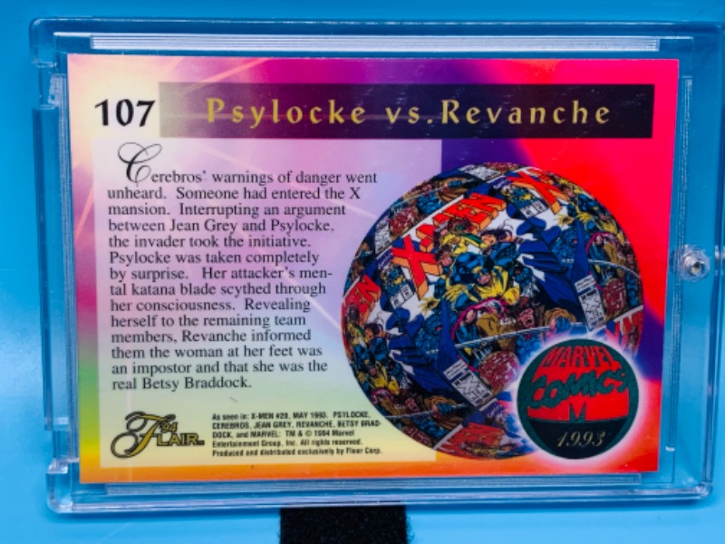 Photo 2 of 894497…1994 Flair card 107 Psylocke vs. Revanche in hard plastic case 