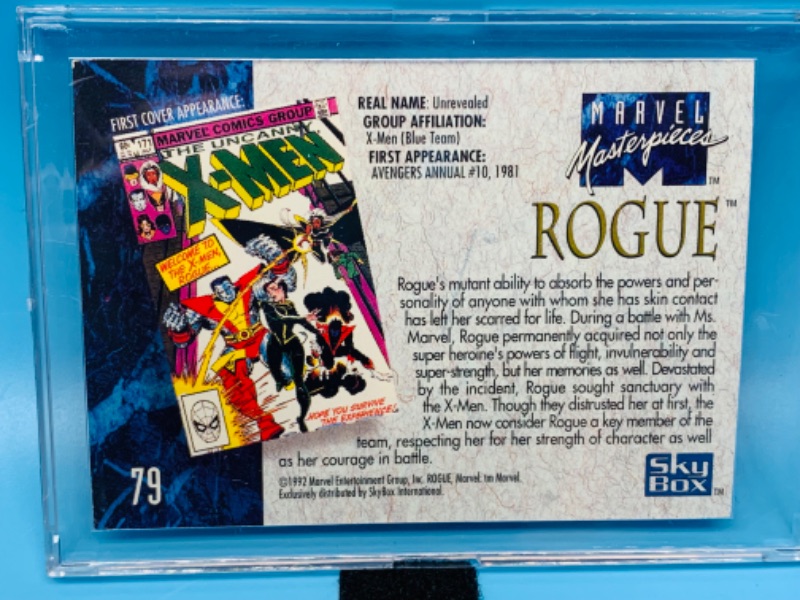 Photo 2 of 894498…1992 marvel masterpieces Rogue card 79 in hard plastic case 