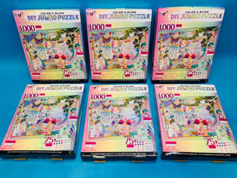 Photo 1 of 894612…6 jumbo color and bling 1000 piece puzzles with markers and gems