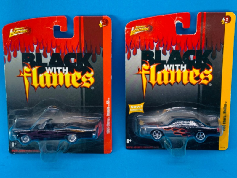 Photo 1 of 894711…2 Johnny Lightning  die cast Chevy with flames cars