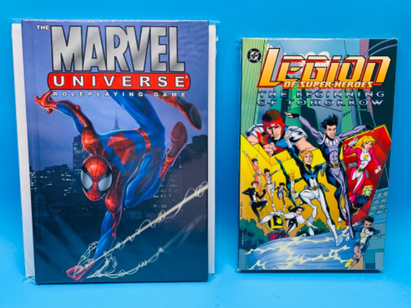 Photo 1 of 894823…hardcover Marvel Universe and softcover Legion books in plastic sleeves 