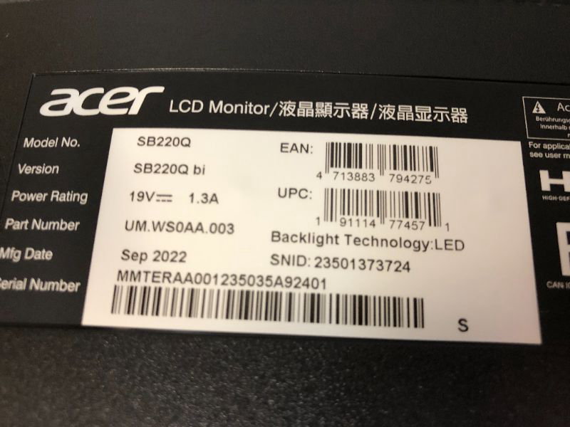 Photo 5 of acer sb0 series 21.5"
Display Size:21.5"W(55cm),
S/N:MMTERAA001235035A92401
