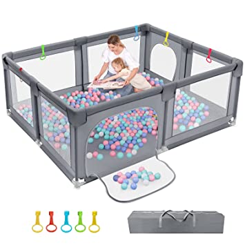 Photo 1 of Baby Playpen Portable Kids Safety Play Center Yard Home Indoor Fence Anti-Fall Play Pen, Playpens for Babies, Extra Large Playard, Anti-Fall Playpen (Black)
