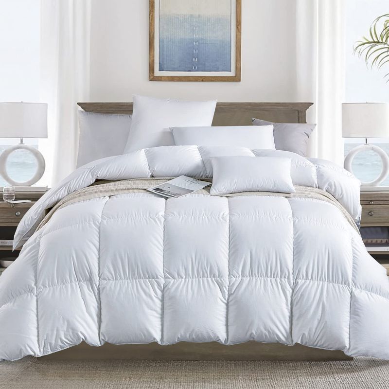 Photo 1 of Amazon Brand - Pinzon All-Season Ultra Soft Feather Down Comforter Duvet Insert, 100% Cotton, Medium Warm for All Season- White, Queen Full/Queen-All Season White
