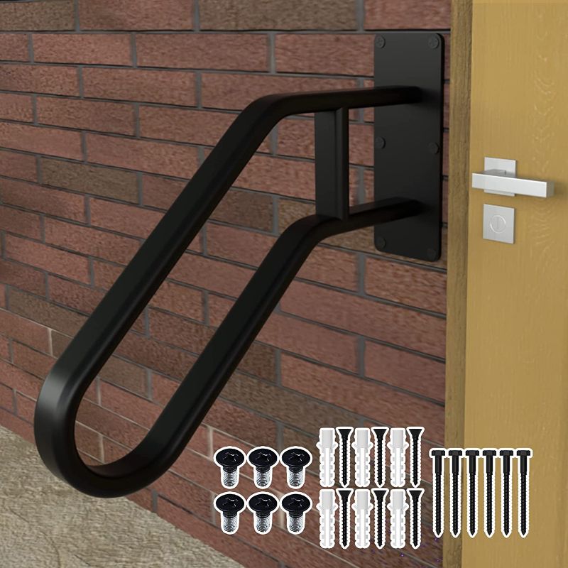 Photo 1 of 26" Handrail for Outdoor 1-3 Steps, Wall Mount Hand Railings for Stair, Safety Grab Bars for Stairs, U Shaped Garage Railing with Black Powder Coat Finished for Garden,Yard,Garage for 1-3 Steps
